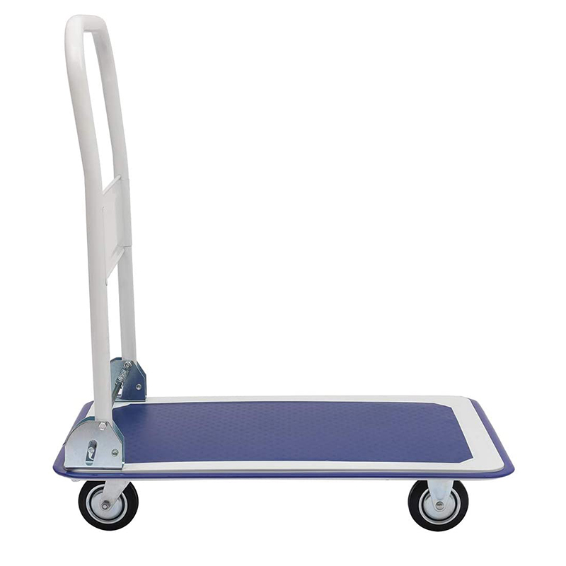HT-614T   Platform Moving Hand Truck, Foldable for Easy Storage and 360 Degree Wheels with 150 Load Capacity, Blue and White Color