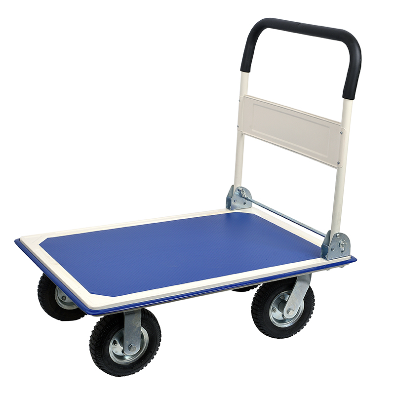 HT-350  Platform Moving Hand Truck, Foldable for Easy Storage and 360 Degree Wheels with 300kgs Load Capacity, Blue and White Color